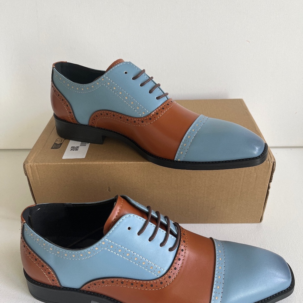 Men’s Color Block Wingtip Oxfords - Stylish British Casual Shoes  CN 44,  9.5